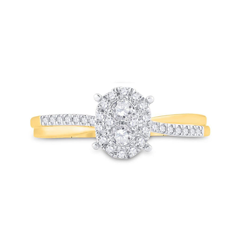 10K Yellow Gold Womens Round Diamond Oval Cluster Ring 1/4 Cttw, Womens Size: 5-10