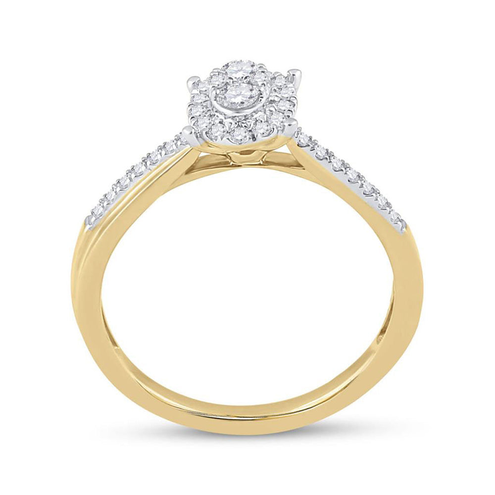 10K Yellow Gold Womens Round Diamond Oval Cluster Ring 1/4 Cttw, Womens Size: 5-10
