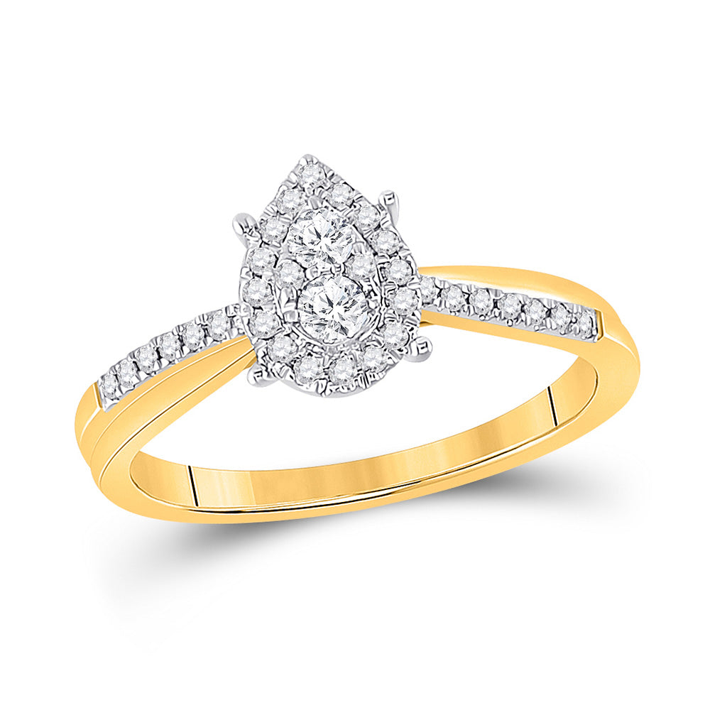 10K Yellow Or White Gold Womens Round Diamond Cluster Pear Promise Ring 1/4 Cttw, Womens Size: 5-10