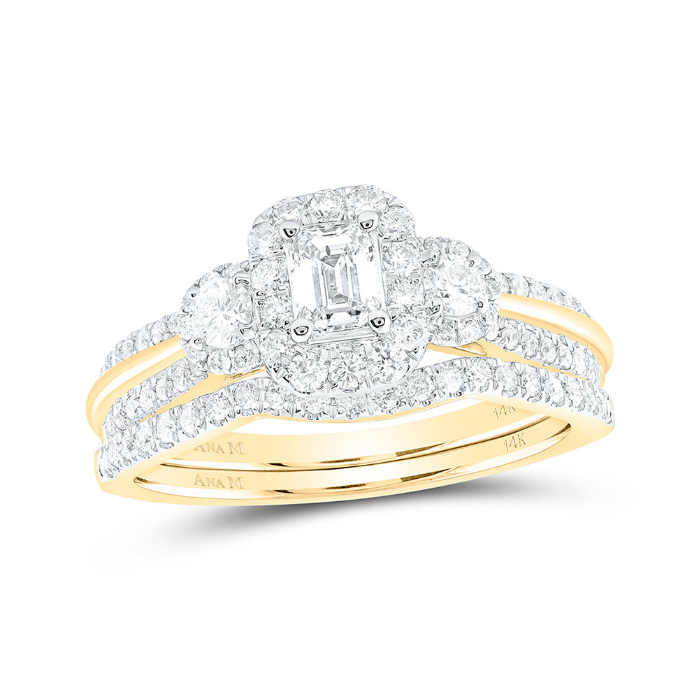 14K White Or Yellow Gold Emerald Diamond Bridal Wedding Ring Band Set , Womens Size: 5-10