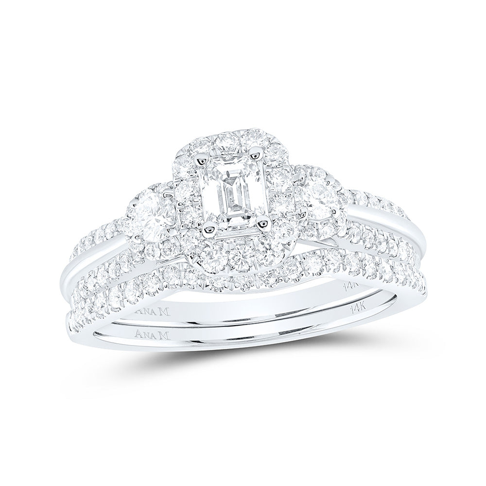 14K White Or Yellow Gold Emerald Diamond Bridal Wedding Ring Band Set , Womens Size: 5-10