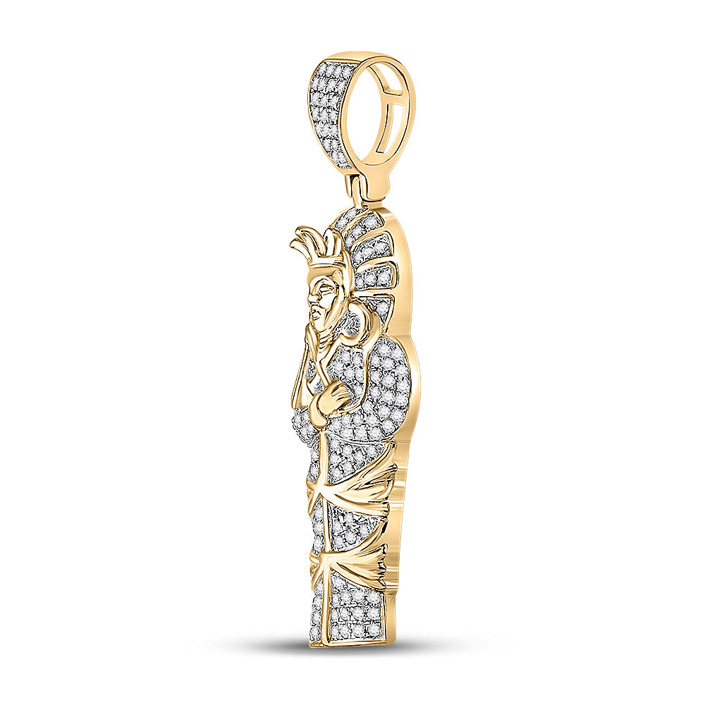 10K Yellow Gold Mens Round Diamond Sarcophagus Mummy Pharaoh Charm Pendant 3/8 Cttw
