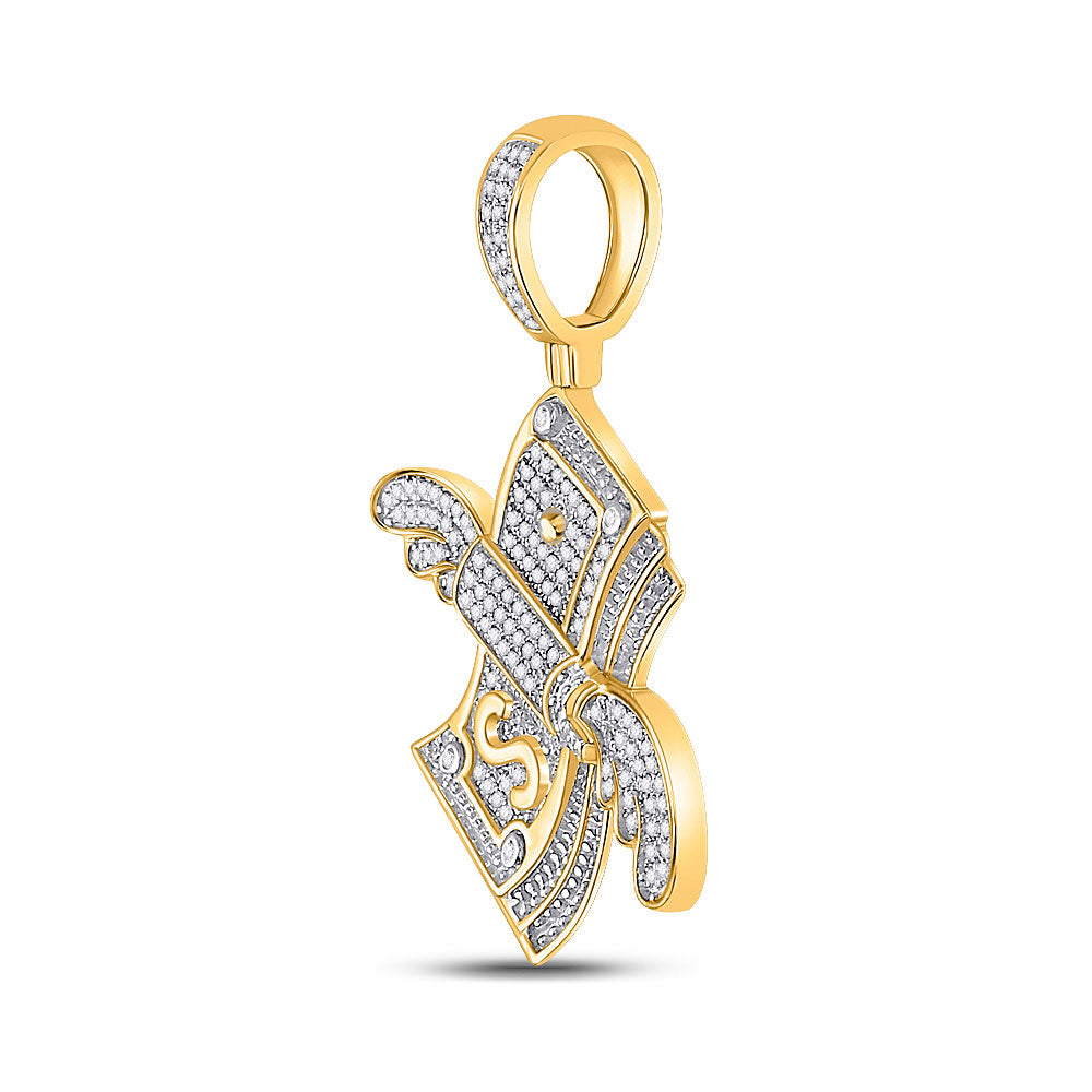 10K Yellow Gold Mens Round Diamond Flying Dollar Money Charm Pendant 1/2 Cttw