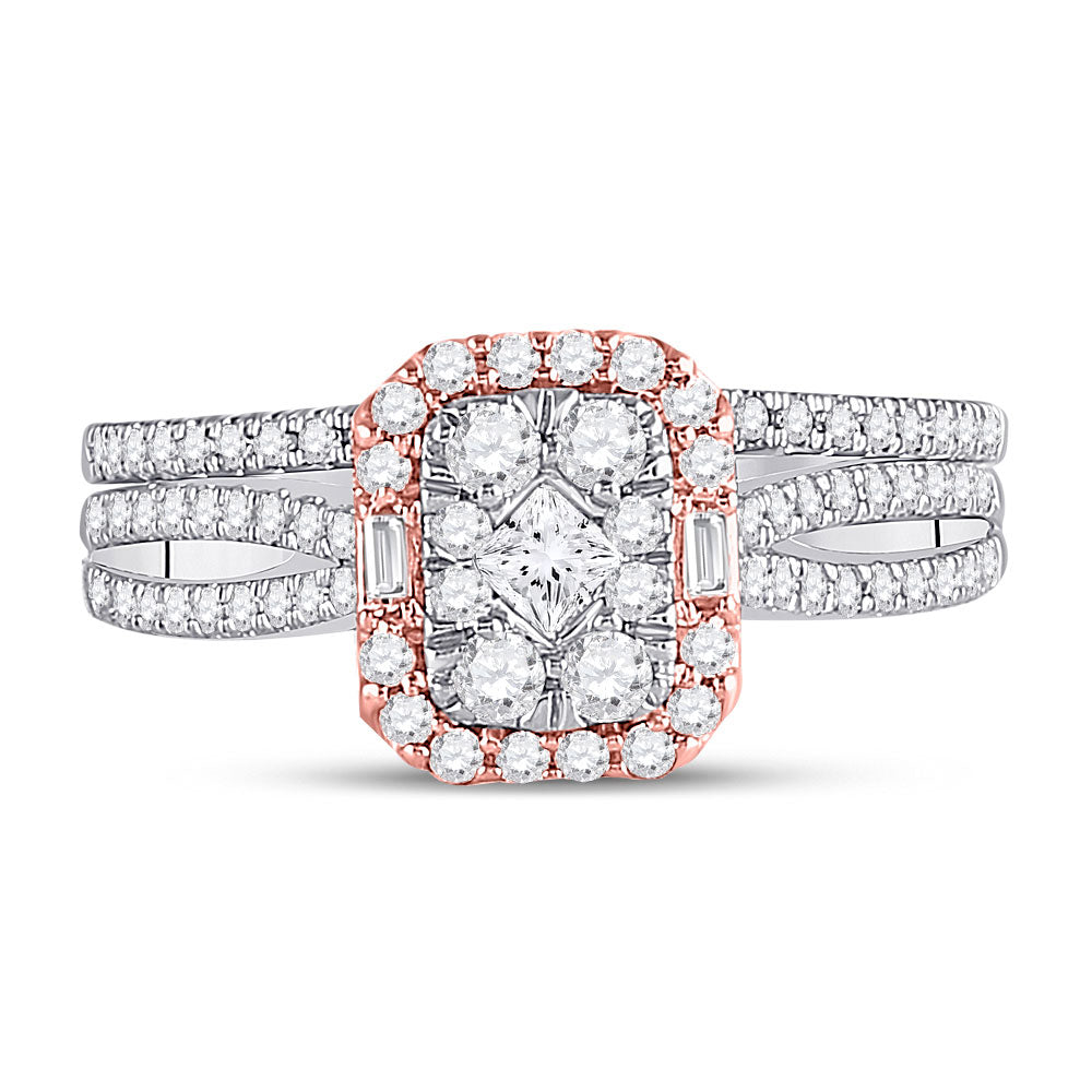 14K Two-tone Gold Princess Diamond Bridal Wedding Ring Band Set 3/4 Cttw, Womens Size: 5-10