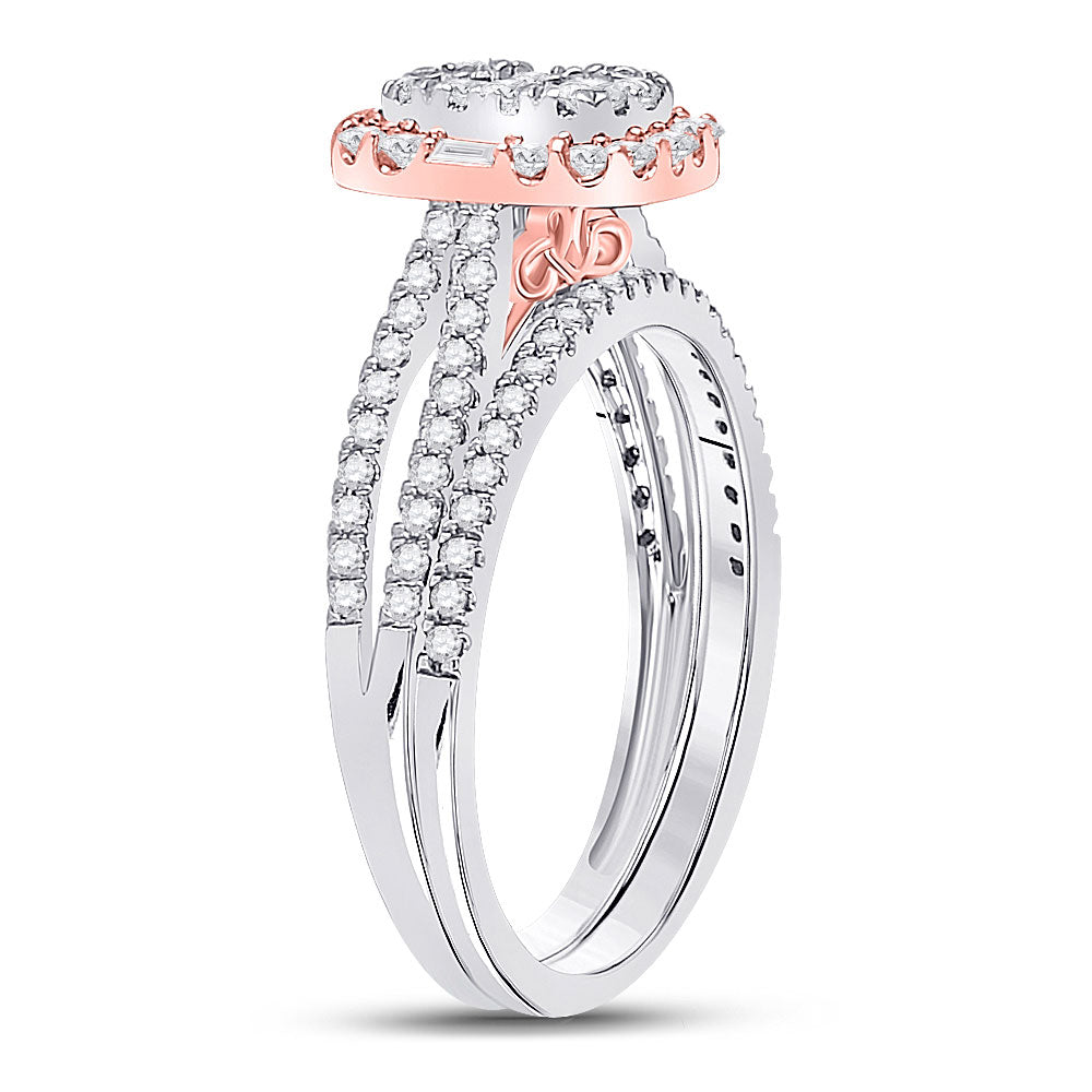 14K Two-tone Gold Princess Diamond Bridal Wedding Ring Band Set 3/4 Cttw, Womens Size: 5-10