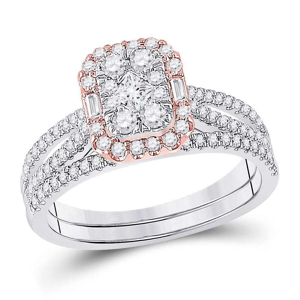 14K Two-tone Gold Princess Diamond Bridal Wedding Ring Band Set 3/4 Cttw, Womens Size: 5-10