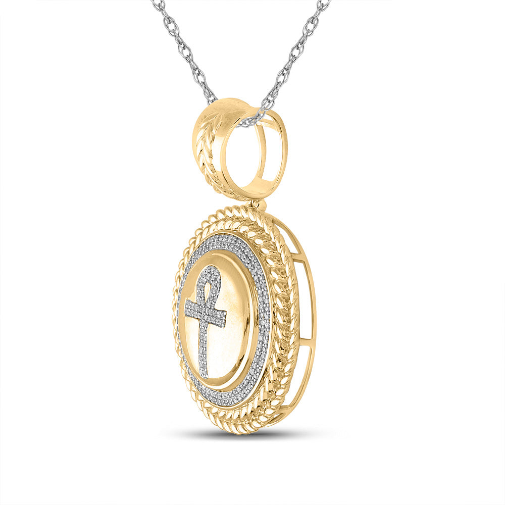 10K Yellow Gold Mens Round Diamond Ankh Circle Charm Pendant 1/2 Cttw