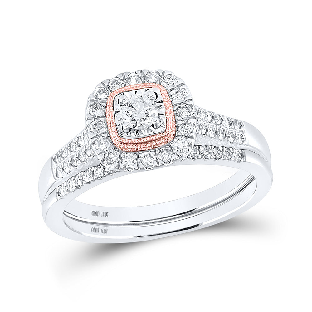 10K Two-tone Gold Round Diamond Bridal Wedding Ring Band Set 1/2 Cttw, Womens Size: 5-10