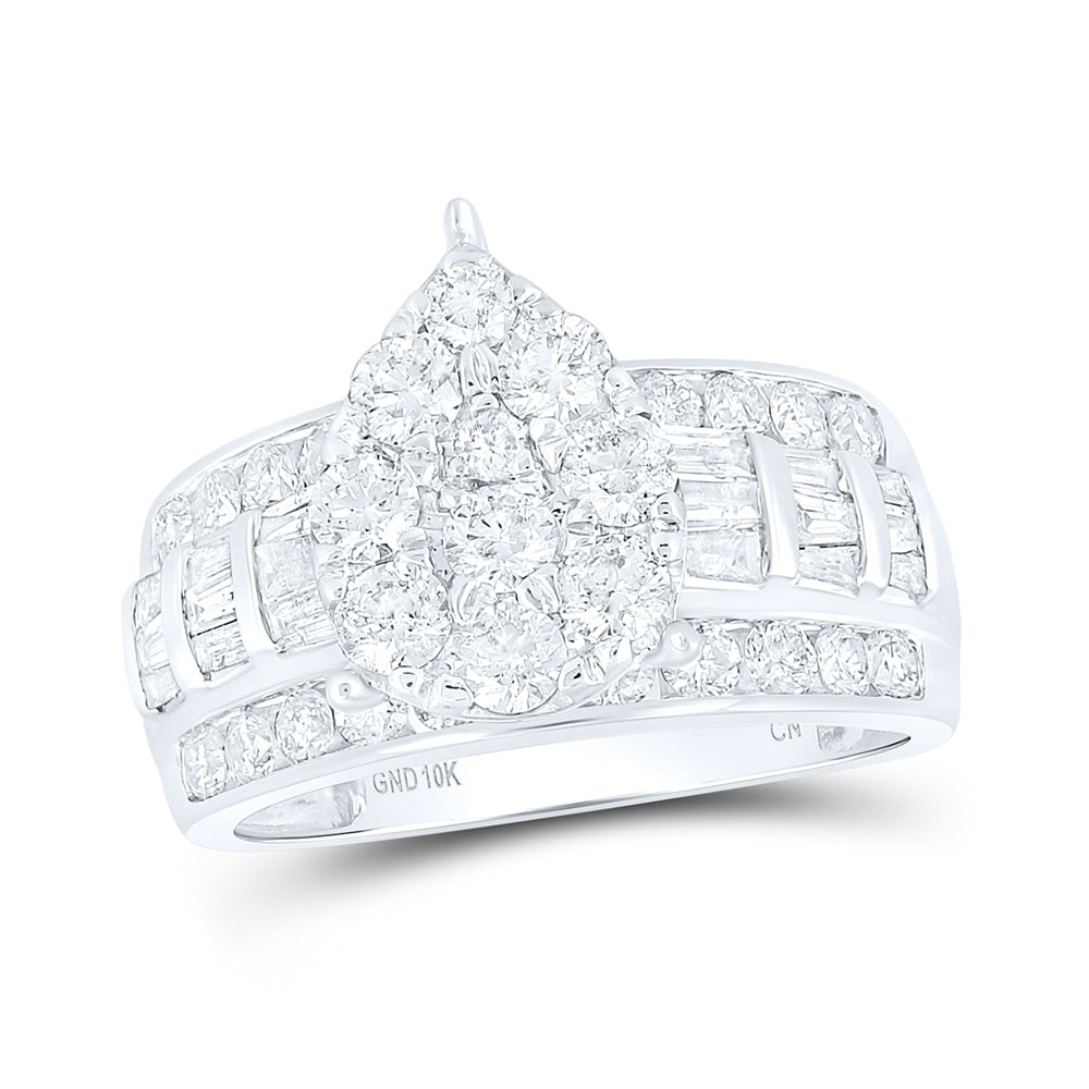10K White Gold Round Diamond Pear Bridal Wedding Engagement Ring 2 Cttw, Womens Size: 5-10