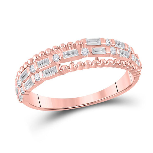 14K Rose Gold Womens Baguette Diamond Fashion Band Ring 3/8 Cttw, Womens Size: 5-10