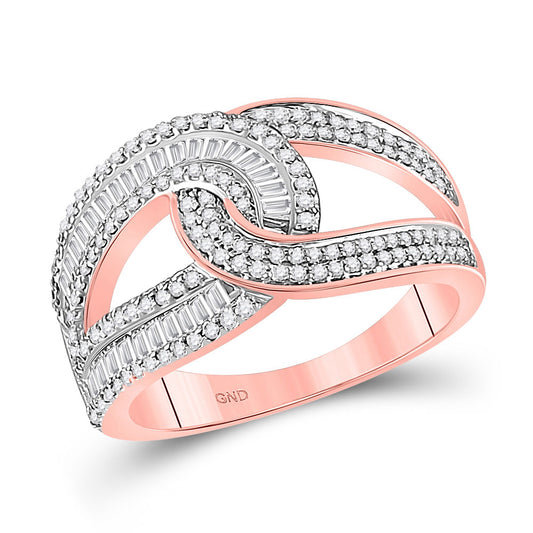 14K Rose Gold Womens Baguette Diamond Intertwined Band Ring 3/4 Cttw, Womens Size: 5-10