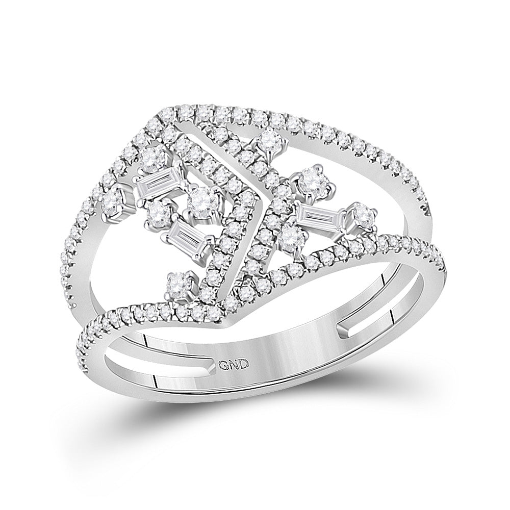 14K Rose Or White Gold Womens Baguette Diamond Scattered Negative Space Band Ring 3/8 Cttw, Womens Size: 5-10