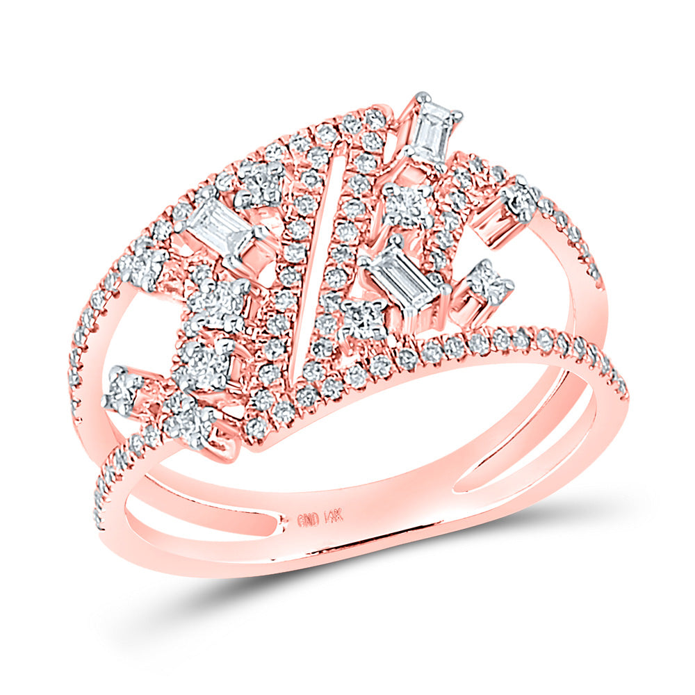 14K Rose Gold Womens Baguette Diamond Scattered Band Ring 1/2 Cttw, Womens Size: 5-10