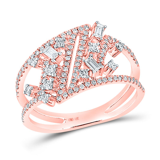 14K Rose Gold Womens Baguette Diamond Scattered Band Ring 1/2 Cttw, Womens Size: 5-10