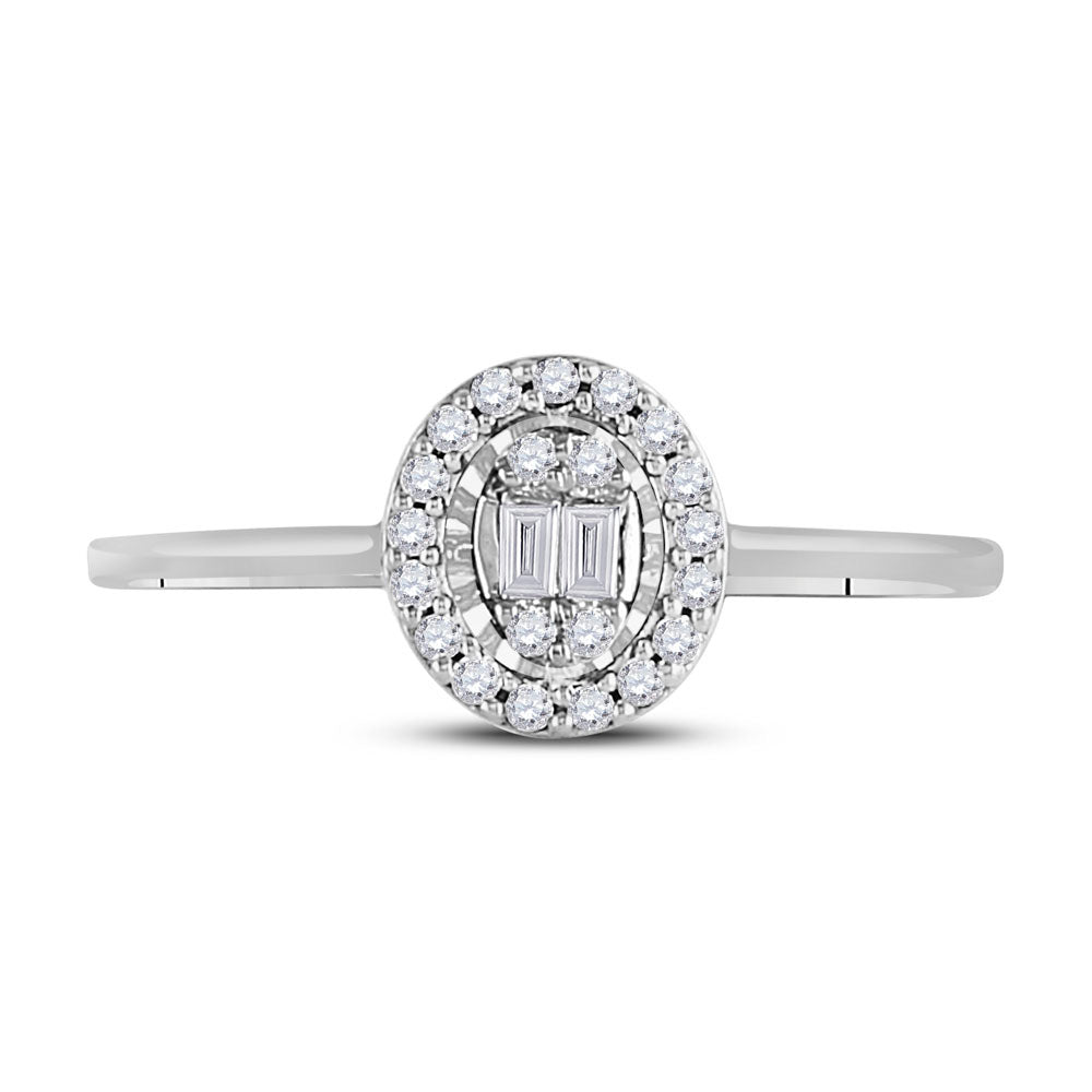 14K White Gold Womens Round Diamond Oval Cluster Ring 1/6 Cttw, Womens Size: 5-10