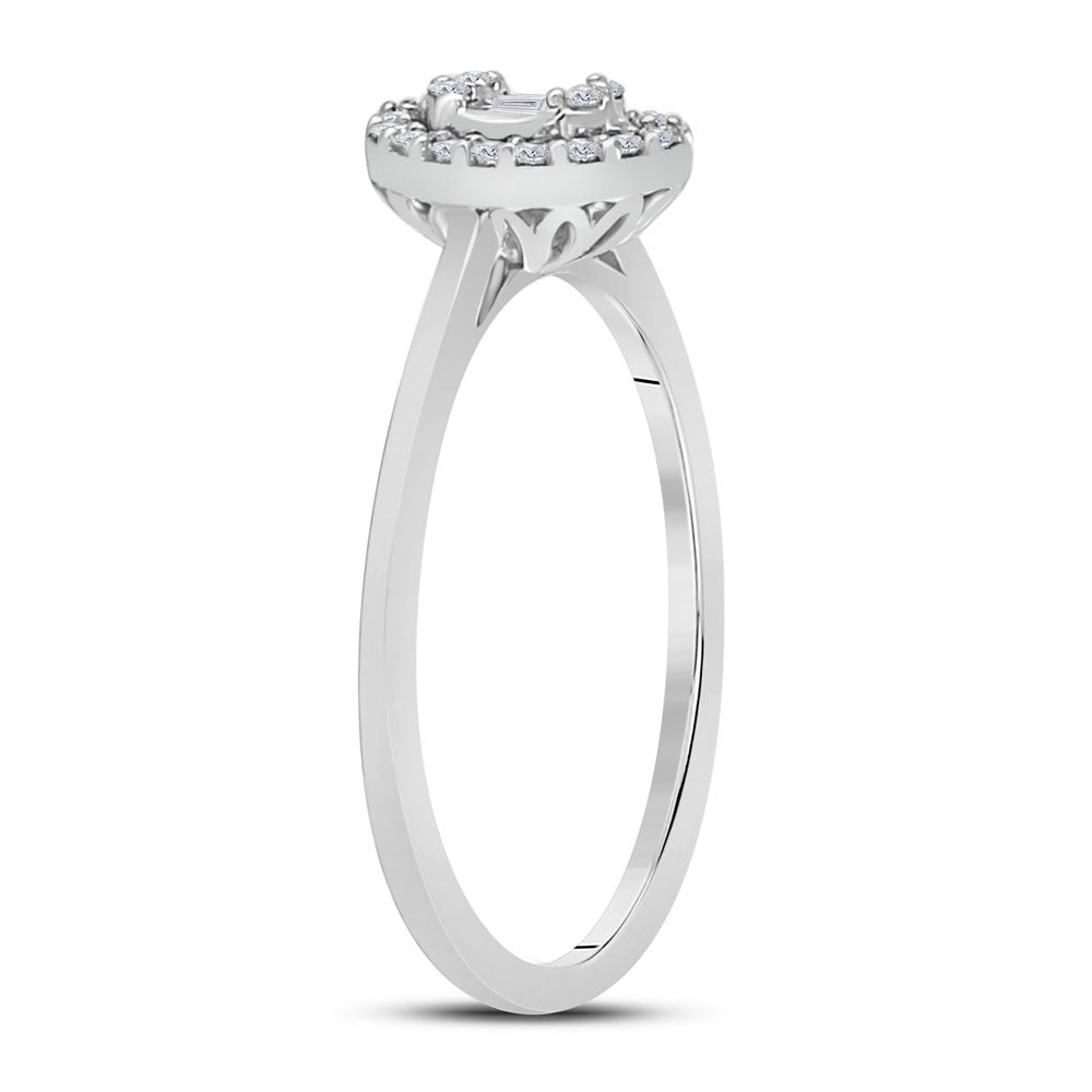 14K White Gold Womens Round Diamond Oval Cluster Ring 1/6 Cttw, Womens Size: 5-10