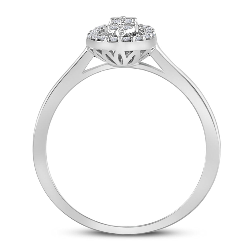 14K White Gold Womens Round Diamond Oval Cluster Ring 1/6 Cttw, Womens Size: 5-10
