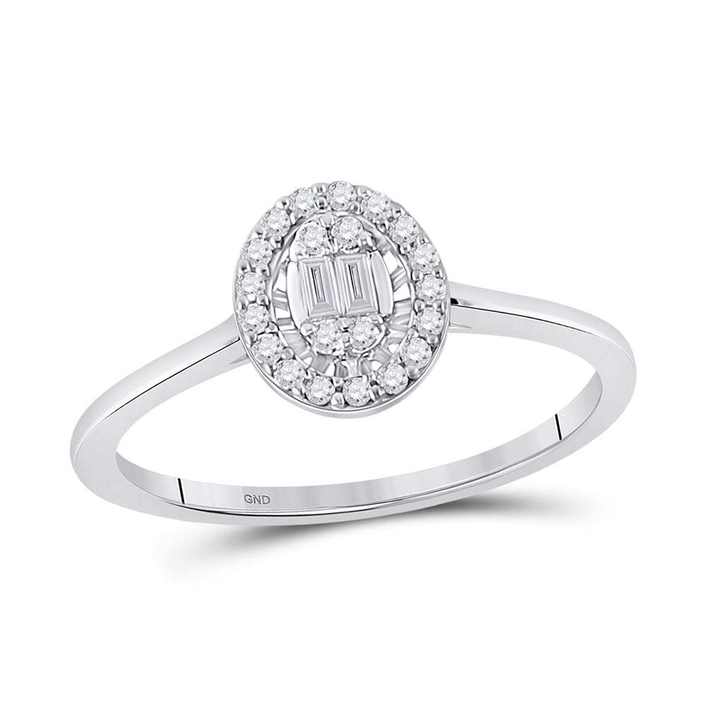 14K White Gold Womens Round Diamond Oval Cluster Ring 1/6 Cttw, Womens Size: 5-10