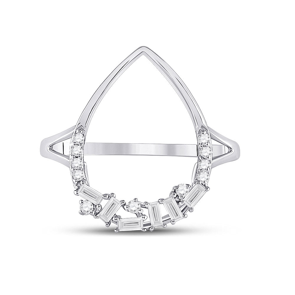 14K White Gold Womens Round Diamond Teardrop Scattered Fashion Ring 1/5 Cttw, Womens Size: 5-10