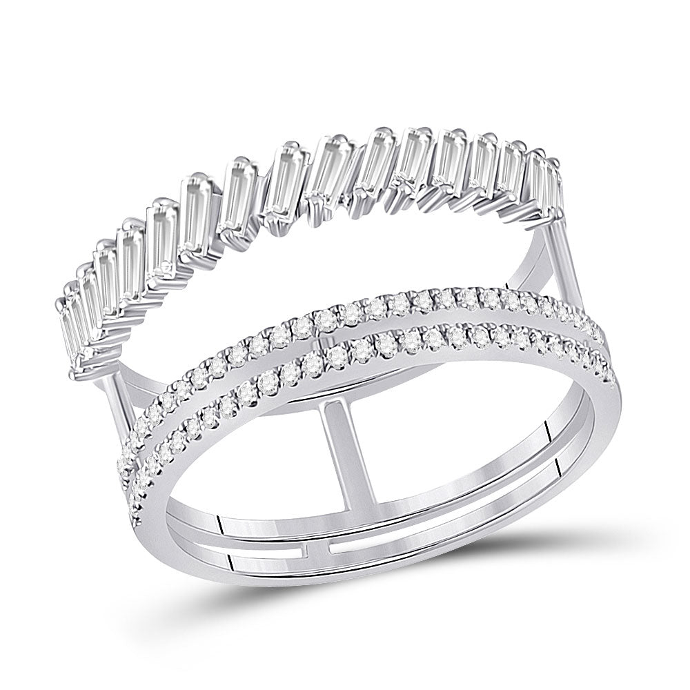 14K Yellow Or White Or Rose Gold Womens Baguette Round Diamond Modern Negative Space Ring , Womens Size: 5-10