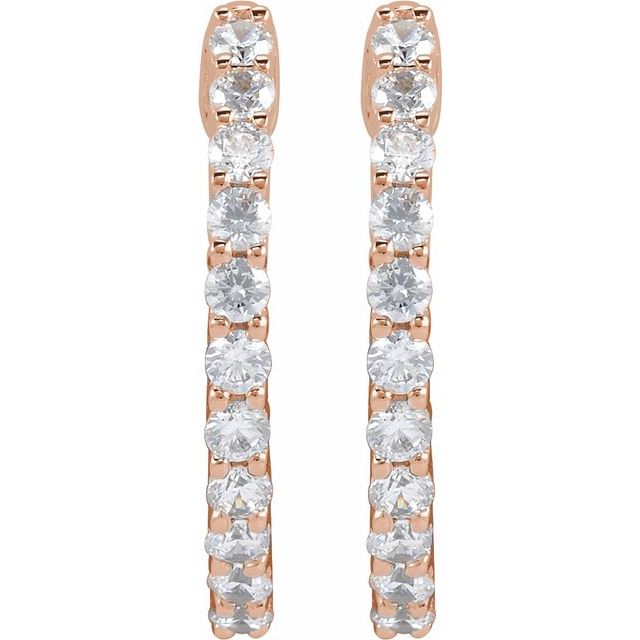 14K Yellow Or White Or Rose Gold Si1-Si2, Gh Hinged Polished Lab-Grown Diamond Inside-Outside Hoop Earrings