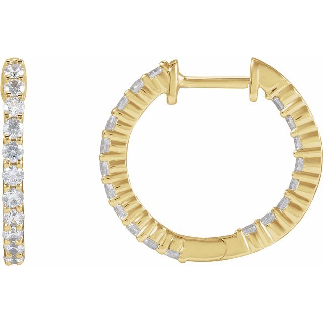 14K Yellow Or White Or Rose Gold Si1-Si2, Gh Hinged Polished Lab-Grown Diamond Inside-Outside Hoop Earrings