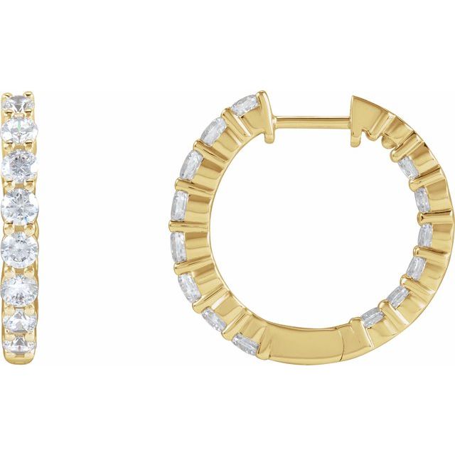 14K Yellow Or White Or Rose Gold Si1-Si2, Gh Hinged Polished Lab-Grown Diamond Inside-Outside Hoop Earrings