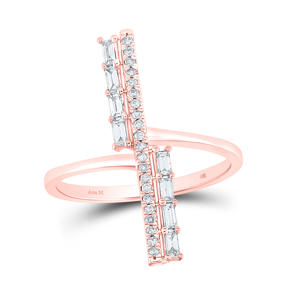 14K Rose Gold Womens Baguette Diamond Linear Bar Ring 1/4 Cttw, Womens Size: 5-10