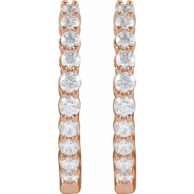14K Yellow Or White Or Rose Gold Si1-Si2, Gh Hinged Polished Lab-Grown Diamond Inside-Outside Hoop Earrings