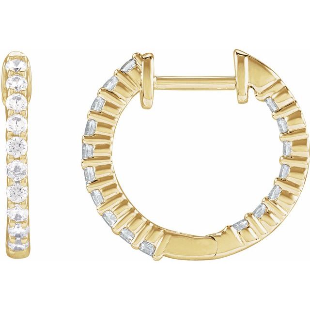 14K Yellow Or White Or Rose Gold Si1-Si2, Gh Hinged Polished Lab-Grown Diamond Inside-Outside Hoop Earrings