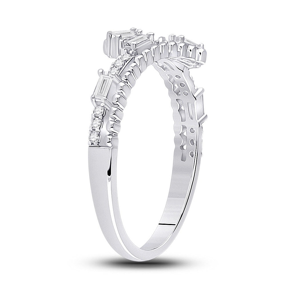 14K White Gold Womens Baguette Diamond Bypass Band Ring 1/5 Cttw, Womens Size: 5-10