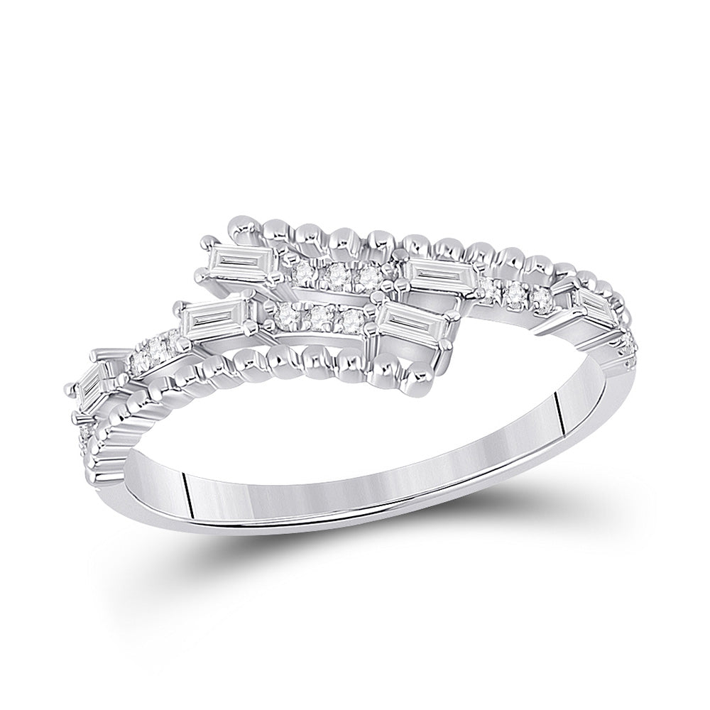14K White Gold Womens Baguette Diamond Bypass Band Ring 1/5 Cttw, Womens Size: 5-10
