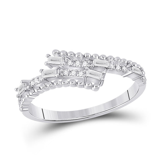 14K White Gold Womens Baguette Diamond Bypass Band Ring 1/5 Cttw, Womens Size: 5-10