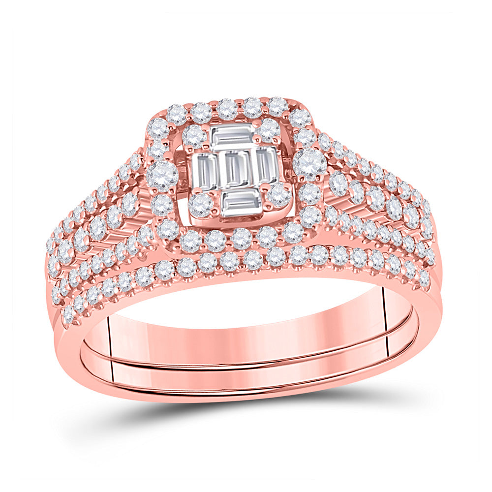 14K Rose Gold Baguette Diamond Square Bridal Wedding Engagement Ring 7/8 Cttw, Womens Size: 5-10