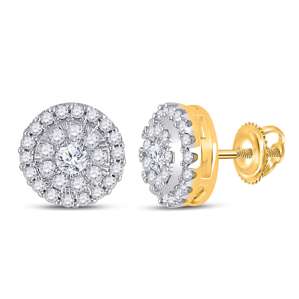 10K White Or Yellow Gold Womens Round Diamond Halo Earrings