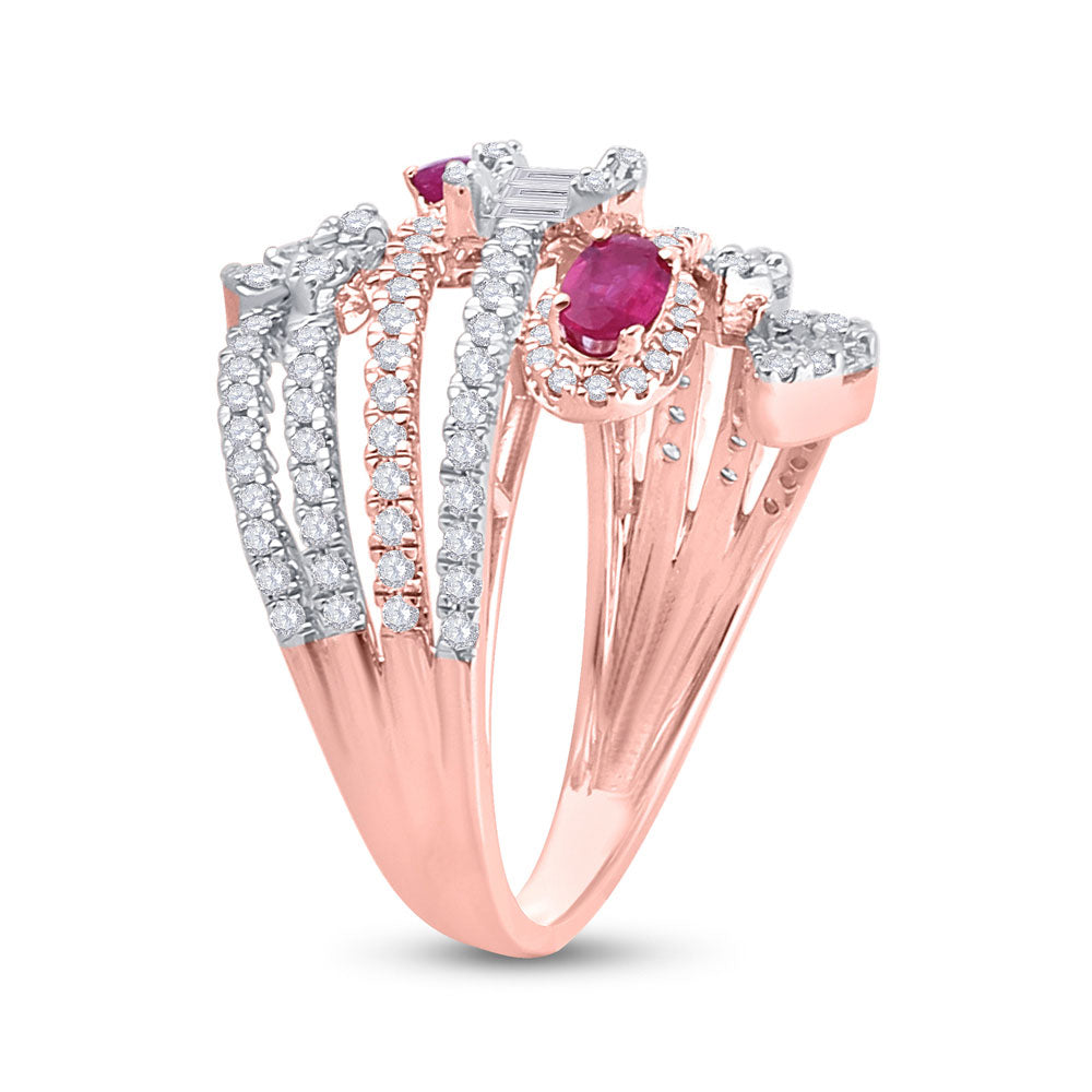 14K Rose Gold Womens Oval Ruby Diamond Spiral Cocktail Ring 1-3/4 Cttw, Womens Size: 5-10