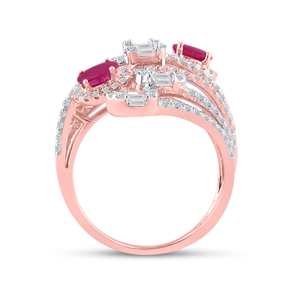 14K Rose Gold Womens Oval Ruby Diamond Spiral Cocktail Ring 1-3/4 Cttw, Womens Size: 5-10