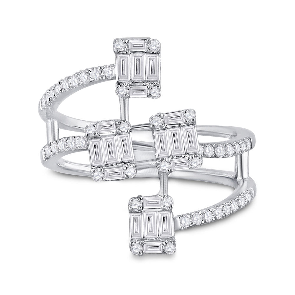 14K White Gold Womens Baguette Diamond Modern Floating Cluster Ring 7/8 Cttw, Womens Size: 5-10