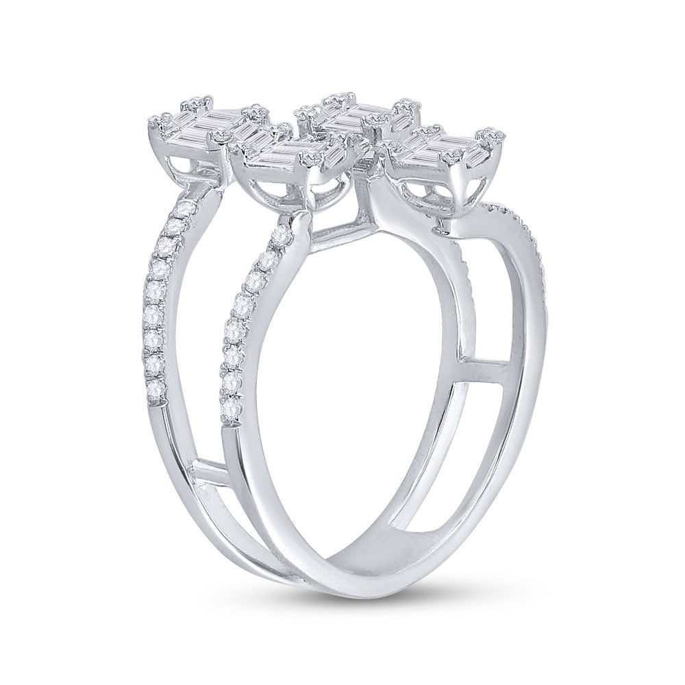 14K White Gold Womens Baguette Diamond Modern Floating Cluster Ring 7/8 Cttw, Womens Size: 5-10
