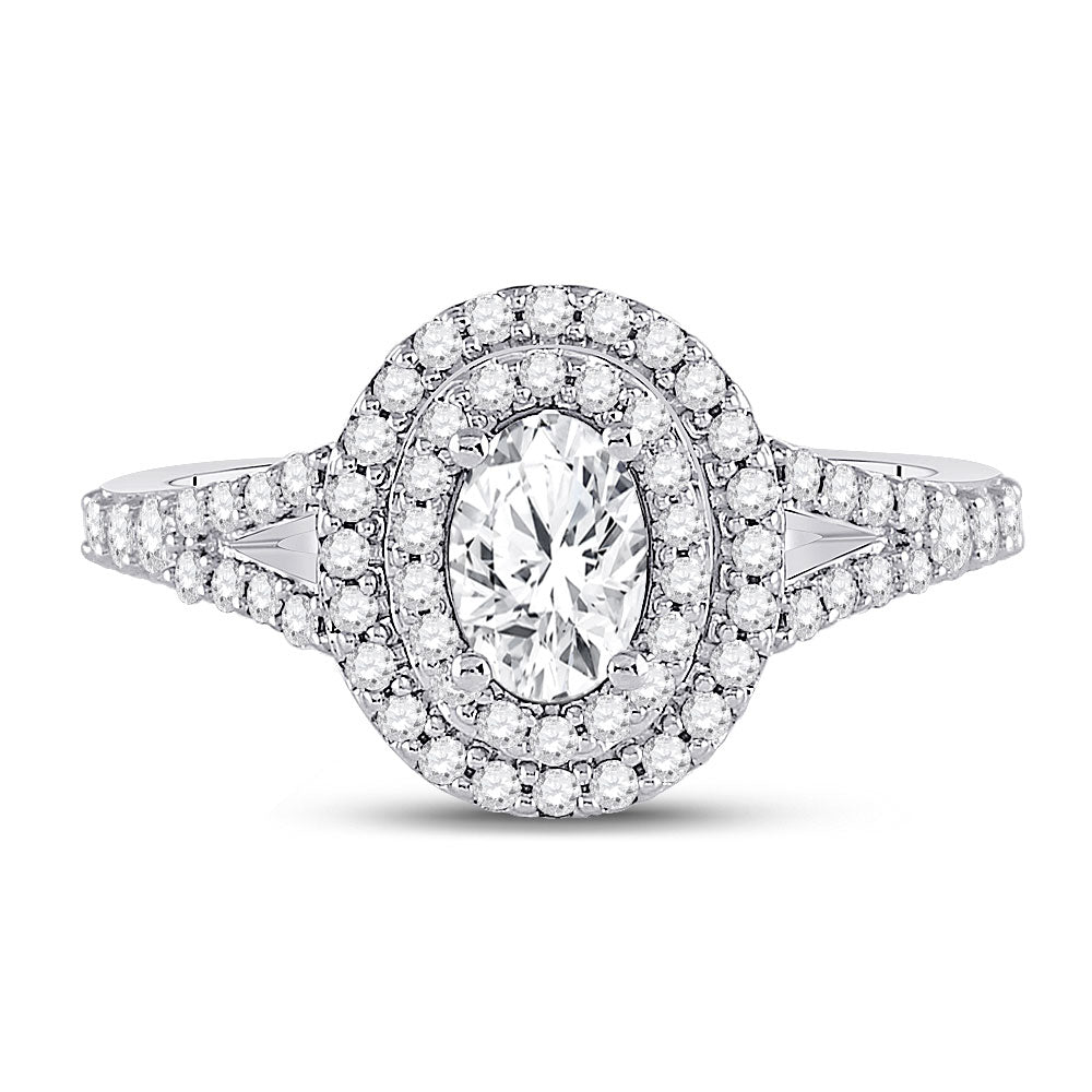 14K White Gold Oval Diamond Halo Bridal Wedding Engagement Ring 1 Cttw, Womens Size: 5-10