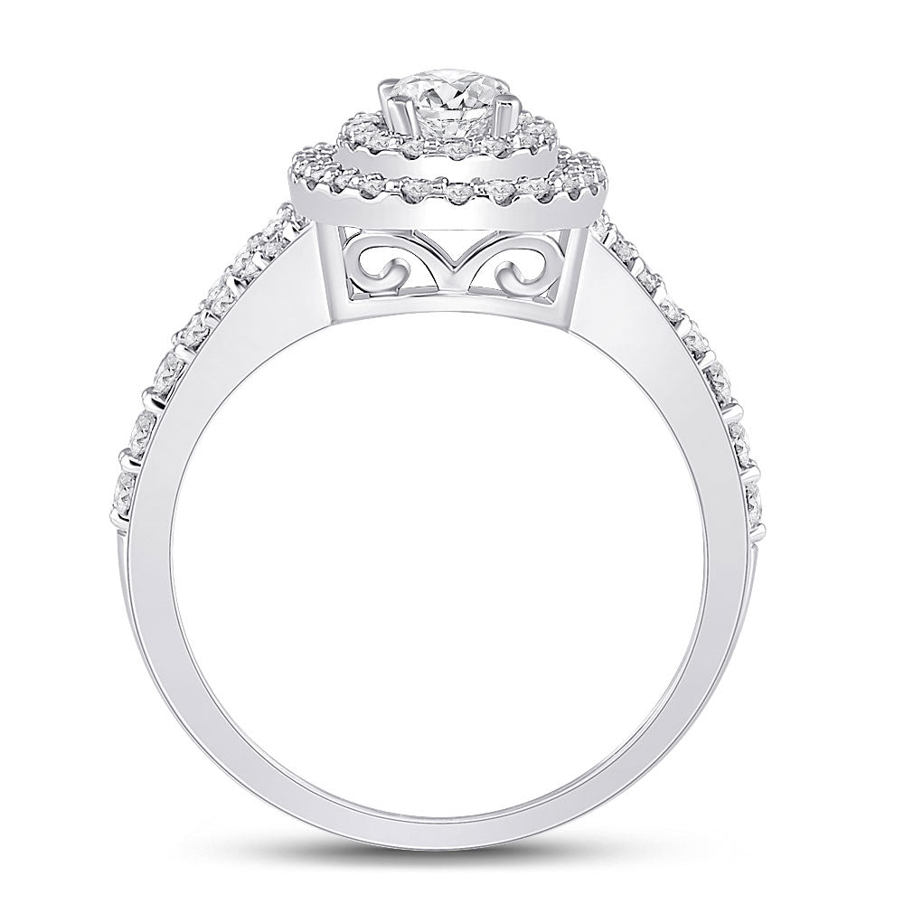 14K White Gold Oval Diamond Halo Bridal Wedding Engagement Ring 1 Cttw, Womens Size: 5-10