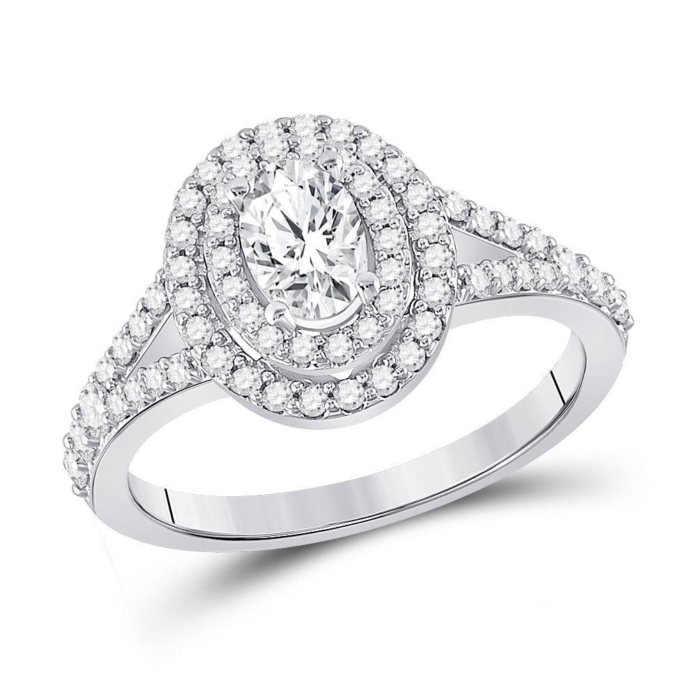 14K White Gold Oval Diamond Halo Bridal Wedding Engagement Ring 1 Cttw, Womens Size: 5-10