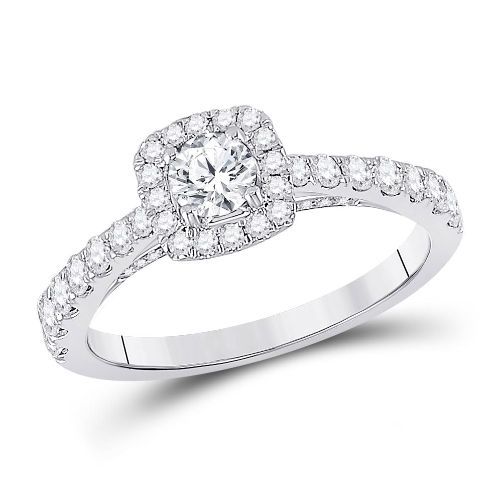 14K White Gold Round Diamond Halo Bridal Wedding Engagement Ring 1 Cttw, Womens Size: 5-10