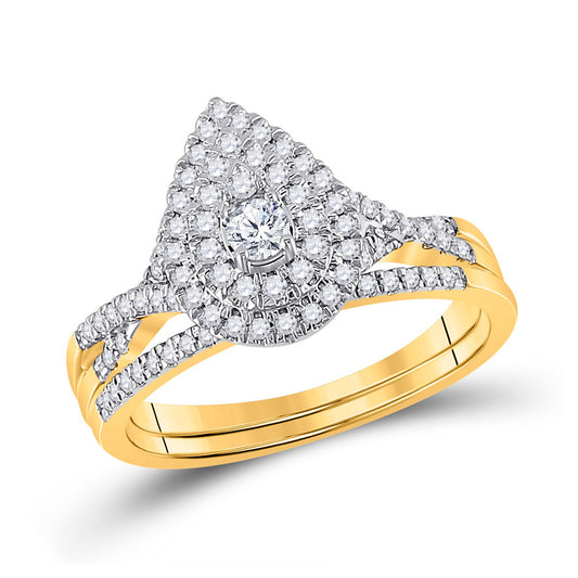 10K Yellow Gold Round Diamond Bridal Wedding Ring Band Set 1/2 Cttw, Womens Size: 5-10