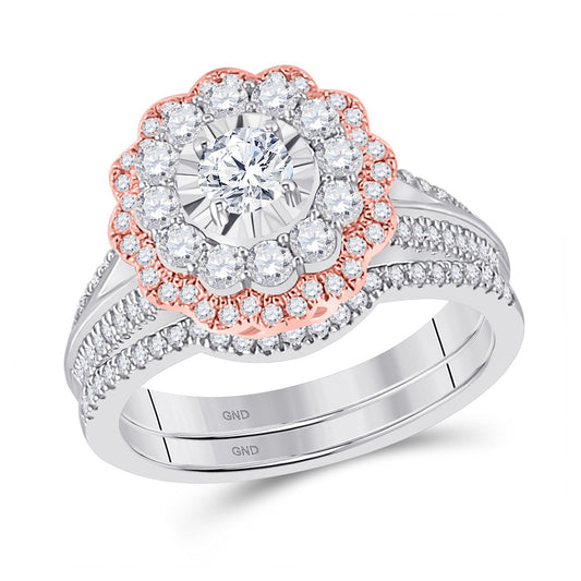 14K Two-tone Gold Round Diamond Bridal Wedding Ring Band Set 1-1/5 Cttw, Womens Size: 5-10