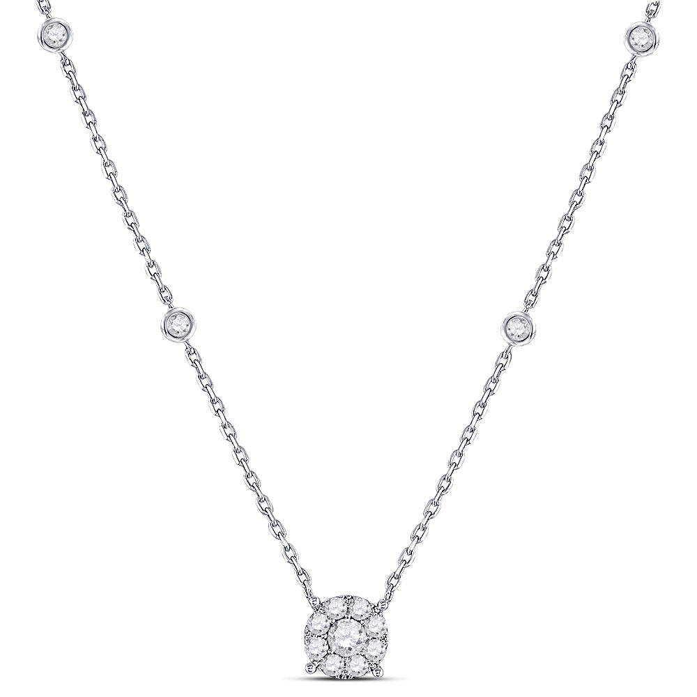 14K White Gold Womens Round Diamond Halo Solitaire Necklace 5/8 Cttw, Length: 18 In