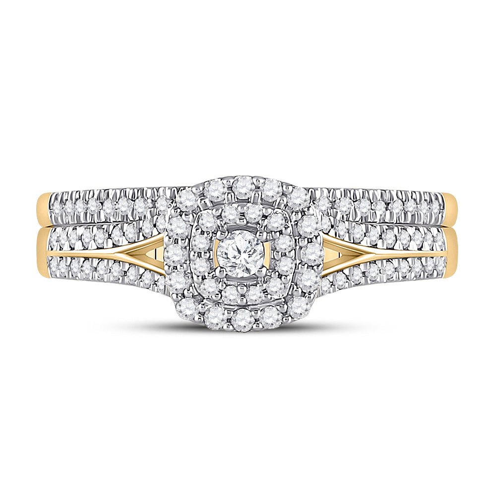 10K Yellow Gold Round Diamond Bridal Wedding Ring Band Set 1/3 Cttw, Womens Size: 5-10