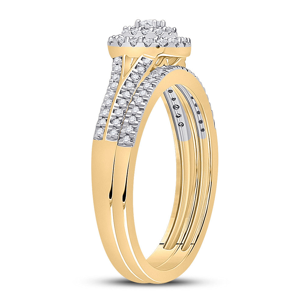 10K Yellow Gold Round Diamond Bridal Wedding Ring Band Set 1/3 Cttw, Womens Size: 5-10