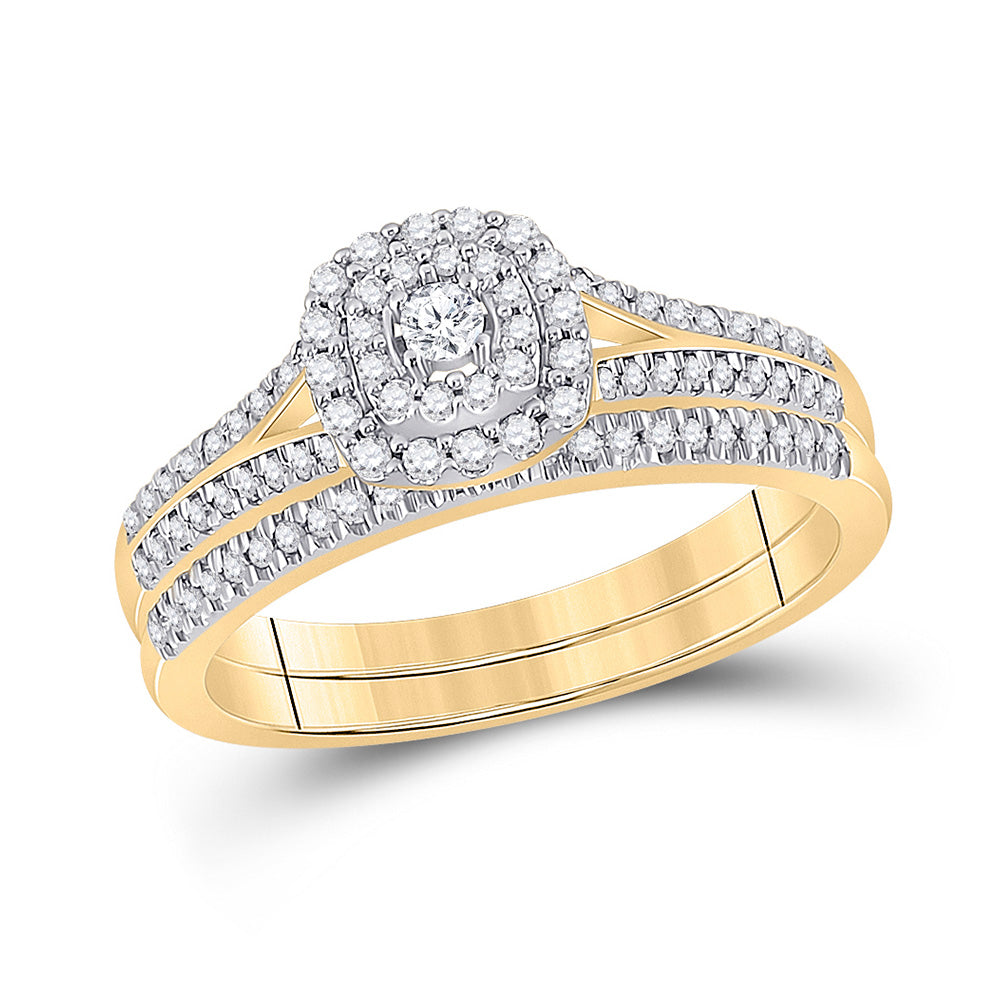10K Yellow Gold Round Diamond Bridal Wedding Ring Band Set 1/3 Cttw, Womens Size: 5-10