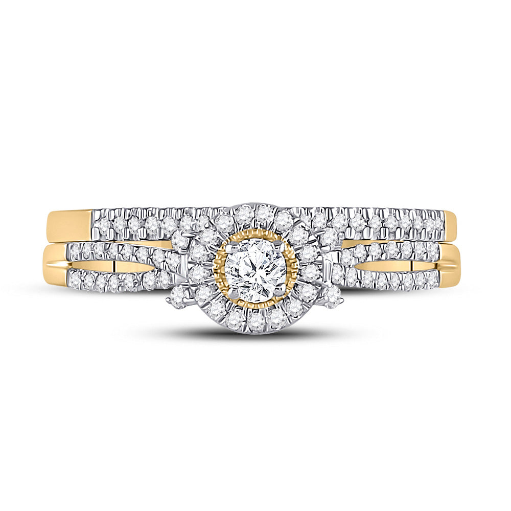 10K Yellow Gold Round Diamond Bridal Wedding Ring Band Set 1/3 Cttw, Womens Size: 5-10